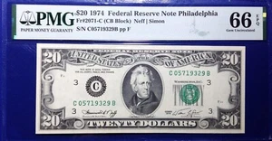 1974 $20 Federal Reserve Note Fr-2071-C Philadelphia PMG66 Gem EPQ - Picture 1 of 4