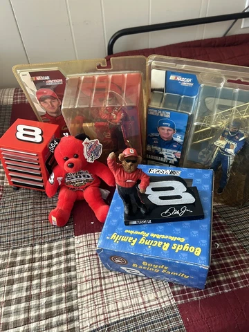Dale Earnhardt Jr NASCAR #8 Lot Action Figures Boyds Bear Plush Bear & Tool Box Cover