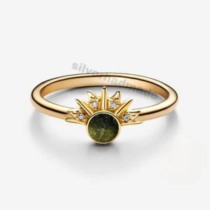 Anillo Moldavita Plata de Ley 925 Hecho a Mano Piedra Redonda Joyería tamaño 4 a 11 - Imagen 1 de 3