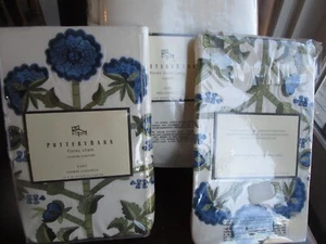 Pottery Barn Flores King embroidered blue floral duvet cover 2 euro shams refold - Picture 1 of 8
