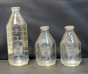 Vintage PYREX Glass Baby Bottles - 1 ea. 8oz, 2 ea. 4oz. - Narrow/Cone Tops FUN! - Picture 1 of 5