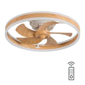 20 in. Farmhouse White Indoor LED Ceiling Fan APP&Remote Flush Mount Oak Blades - Picture 1 of 8