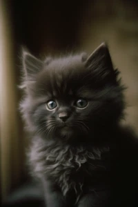 PEQUEÑO NEGRO LINDO GATITO ESPONJOSO (Frontera) AI Póster Impresión Artística 19x13" - Imagen 1 de 2