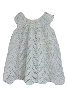 New Handmade Crochet Size 4T White Pink Blue Chevron Cap Sleeves Dress - Foto 1 di 2