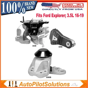 Engine Mounts & Hydraulic Transmission Mount 3Pcs Fits Ford Explorer; 3.5L 16-19 - Picture 1 of 7