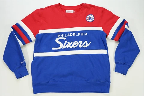 Rare MITCHELL & NESS Philadelphia 76ers Hardwood Classics Striped Sweatshirt XL Cover