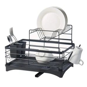 2-Tier Stainless Steel Dish Drying Rack, Rust-Proof Drainer with Rotating Spout - Picture 1 of 10