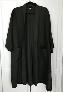 Eileen Fisher Organic Linen Kimono S Lagenlook Open Jacket Dark Green *No belt - Picture 1 of 12