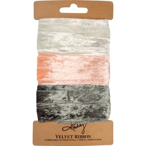 Velvet Gift Ribbon Set of 3 Everyday (Cream & Pink & Gray) Primitives by Kathy - Picture 1 of 2
