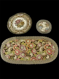 Vintage 3 Stück Gobelin Brokat Goldrand Kreis Deckchen West Germany Viktorianischer Stil - Bild 1 von 9