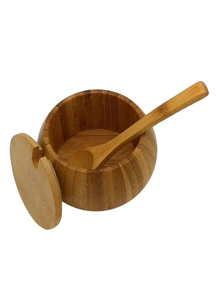 Tigela de açúcar de madeira bambu sal pimenta caixa de condimento - Imagem 1 de 1