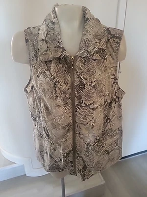 CHICO'S Snakeskin Print Zip Front Sleeveless Vest w Pockets Neutral Tones XL - Image 1 of 4