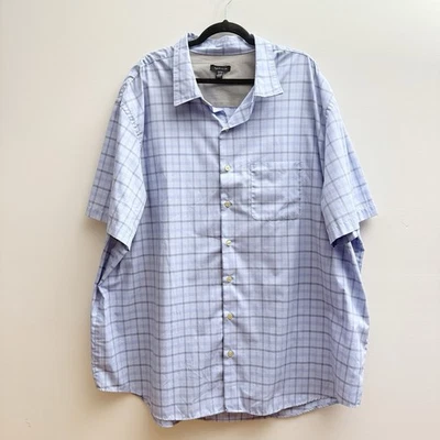 Van Heusen Shirt Mens 3XLT XXXLT Light Blue Plaid Short Sleeve Button Down - Image 1 of 4