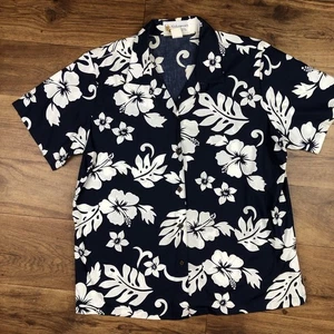Alohawear Herren Gr. L dunkelblau weiß geblümt Knopfleiste Hemd Hawaii *lesen - Bild 1 von 7