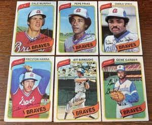 Braves Spikes Garber Frias Murphy Hanna Burroughs 1980 Topps Baseball Cards - Picture 1 of 8