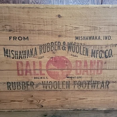 Red Ball Jets Shipping Crate Rubber Wool  Wood Box Mishawaka Sneakers Footwear  - Image 1 of 4