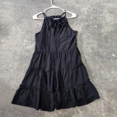Trixxi Tiered Midi Dress Womens  XL Black Tie Shoulder Summer Halter Back Rayon - Image 1 of 4