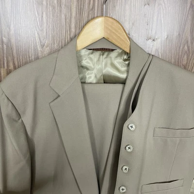 Nordstrom 复古 3 件套男式 42L 36x32 米色纯色涤纶背心裤 — 第 1/4 张图片