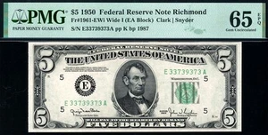 1950 $5 Richmond Federal Reserve Note FRN • 1961-E • PMG 65 EPQ - Picture 1 of 2