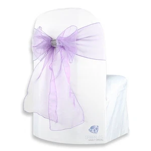 50 pcs Organza Chair Cover Bow Sash 108"x8" - Purple - w/ Bow Covers Wedding dx - Picture 1 of 5