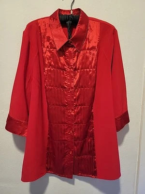 Maggie Barnes Red 3/4 Sleeved Button Up Blouse Size 2X - Image 1 of 4