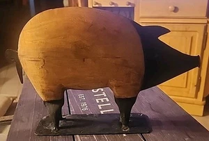 Retro Folk Art Welded Tin & Wood Pig Country Decor 11 X 7 X 2.5 Inch - Picture 1 of 5