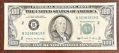 Series 1988 US One Hundred Dollar Bill $100 New York ~ B 32383819 D Uncirculated - Image 1 of 4