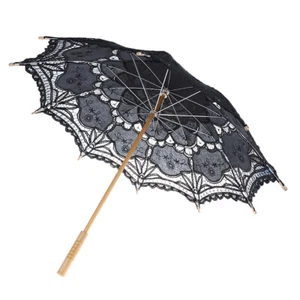 Black Lace Umbrella Wedding Parasol Bridal Shower Decoration Theatre Costume - Picture 1 of 12
