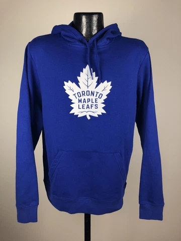 Men's Toronto Maple Leafs Majestic Hockey Blue Felt Tek Patch Hoodie NWT Medium Cover
