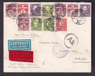Dinamarca 1944 Air Mail Express 11 sellos franqueo a Finlandia Ak & Censor marcas Foto 1 de 2