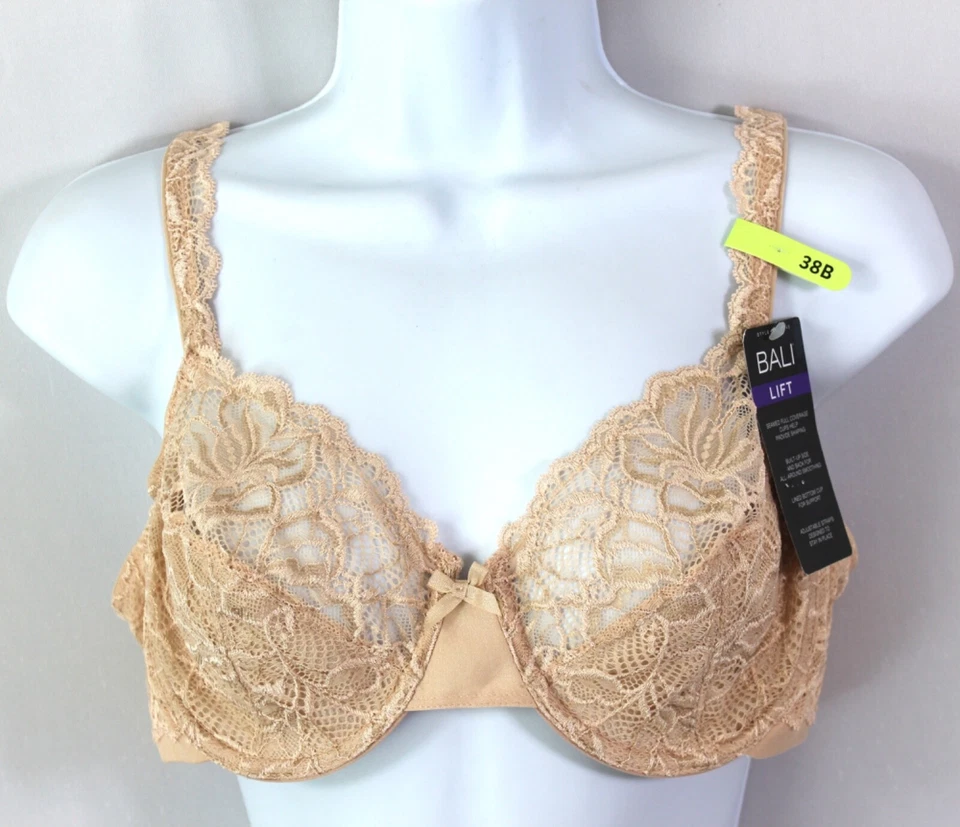 Bali Lace Desire 2-Ply Underwire Comfort Bra 38B Champagne (Nude) DF6543
