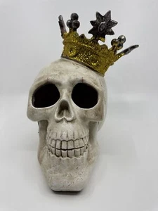 Vintage Multi-Colored Light Up Halloween Skull With Gold Glitter Crown - Picture 1 of 24