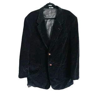 Monsieur Adolfo Corduroy Blazer Sport Coat Jacket Mens 44L Black Cable 2 Button - Picture 1 of 14