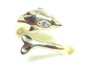 10kt Yellow Gold Dolphin Adjustable Ring - CZ eyes - GIFT BOX- FREE SHIPPING! - Picture 1 of 5