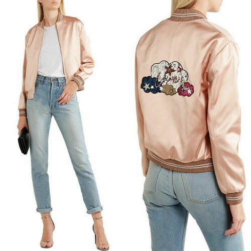 SAINT LAURENT (YSL) taglia 42 NUOVA GIACCA BOMBER SAINT LAURENT ROSA SATIN PAILLETTES LOVE TOPPA $2 790 SAINT LAURENT