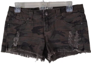 Hot Kiss Shorts Women's 7 Dark Green Camouflage Distressed Cut-off Stretch 30x2 - Picture 1 of 18