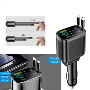 120W Auto Ladegerät Zigarettenanzünder USB 5in1 Adapter Einziehbares Kfz Handy - Bild 1 von 5