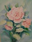 really old PAINTING water colour art signed PINK ROSES
