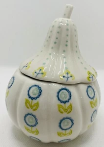 Anthropologie Ceramic Gourd Shaped Sugar Bowl Jam Pot Lid Spoon As Is - Picture 1 of 11
