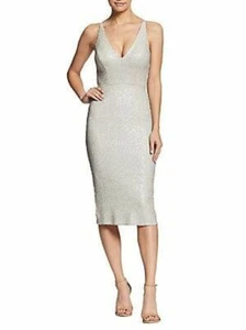 DRESS the POPULATION Ivory White Taupe Sequin Embellished Cocktail Midi S = 4/6 - Imagen 1 de 7