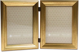 Lawrence Frames 5X7 Hinged Double Sutter Burnished Gold Picture Frame - Picture 1 of 12