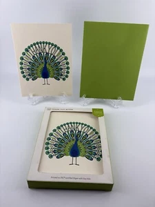 8 Green Inspired Blank Thank You Cards With Envelopes Peacock Birds - Picture 1 of 7