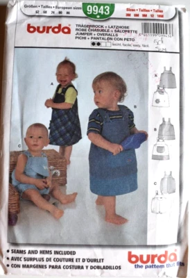 BURDA  PATTERN 9943 JUMPER OVERALLS  BABY SIZES 3M 6M 9M 12M 18M  UNCUT - Image 1 of 2