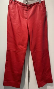PANTALONES MUJER ESCADA CUERO CORDERO-ROJO-TALLA:42-MUY SUAVES! ¡COMO NUEVO! - Imagen 1 de 4
