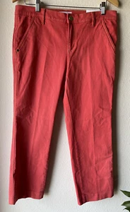 Ann Taylor Loft Size 8/ 29 Straight Crop Coral Slash Pockets Pants - Picture 1 of 11