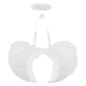 Feather Angel Wings & Halo Halloween Angel Costume Fancy Dress White - Picture 1 of 6