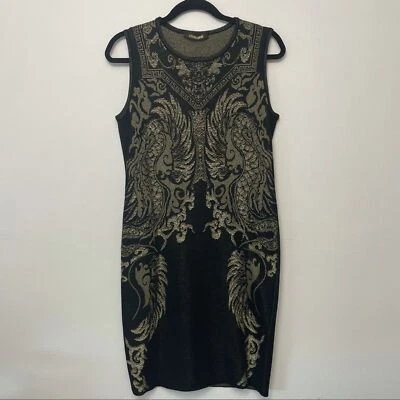 Vestido Roberto Cavalli Dorado Negro Tejido Sin Mangas Talla 44 Foto 1 de 4