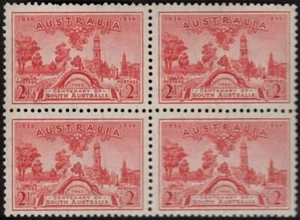 1936 Australia Centenary Of SA 2d Red Block Of 4 Mint Never Hinged, Clean - Bild 1 von 1