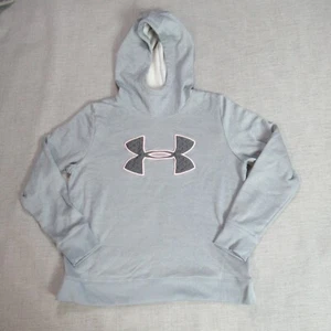 Under Armour Hoodie Sweatshirt Girls Size L Gray Fleece Lined Big Logo Pullover - Picture 1 of 7