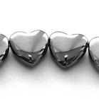 34 SHINY HEMATITE PUFFED HEART BEADS, HORIZONTALLY DRILLED, 12 MM, GEMSTONE